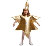 My Other Me - Disfraz de Estrella unisex con vestido con forma de estrella y gorro en color dorado talla 5-6 años. Brilla en cada fiesta como una verdadera estrella del firmamento