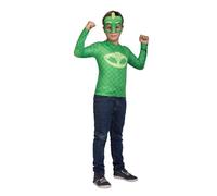 My Other Me - Disfraz de Gekko PJ Masks para niño verde con camiseta y máscara talla 3-4 años. Perfecto para pequeñas aventuras reptilianas en casa