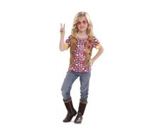 My Other Me - Disfraz de Hippie para niña con camiseta estampada en marrón y rosa talla 4-6 años. Vive el espíritu libre de los años 60.