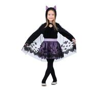 My Other Me - Disfraz de Murciélago para niña con camiseta con capucha, falda y capa en negro y morado talla 7-9 años. Sorprende a todos con tu estilo mágico y encantador