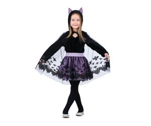 My Other Me - Disfraz de Murciélago para niña con camiseta con capucha, falda y capa en negro y morado talla 7-9 años. Sorprende a todos con tu estilo mágico y encantador