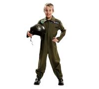My Other Me - Disfraz de Piloto niño, talla 5-6 años. Incluye mono verde oliva con cremallera frontal, bolsillos funcionales, emblemas, y cremalleras en los tobillos.