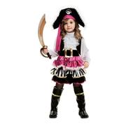 My Other Me - Disfraz de Pirata para niña con sombrero, chorrera, chaleco con camisa, falda, cinturón y polainas en rosa y negro talla 5-6 años. Navega mares imaginarios con estilo