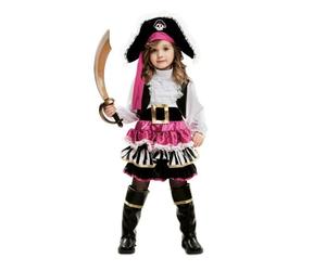 My Other Me - Disfraz de Pirata para niña con sombrero, chorrera, chaleco con camisa, falda, cinturón y polainas en rosa y negro talla 5-6 años. Navega mares imaginarios con estilo