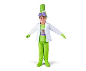 My Other Me - Disfraz de Profesor K para niño con gorro con gafas, camiseta con chaqueta, pantalón, cubrebotas y guantes en color verde talla 6-7 años. Perfecto para una feria de ciencias