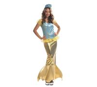 My Other Me - Disfraz de Sirenita para mujer, talla XL. Incluye diadema azul y vestido azul celeste con mangas doradas y cola dorada brillante. Para Carnaval, fiestas, cosplay y cumpleaños