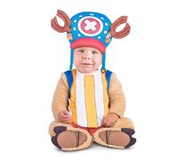 My Other Me- Disfraz de Tony Tony Chopper, de One Piece, para bebé (7-12 meses). Incluye gorro azul con astas, mono marrón con camiseta rayada y cubrebotas a juego. Mono abierto para cambiar pañales