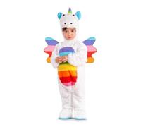 My Other Me - Disfraz de Unicornio para bebé unisex en blanco con gorro, body, patucos y alas en blanco y rayas talla 7-12 meses. La fantasía más adorable para tu pequeño.