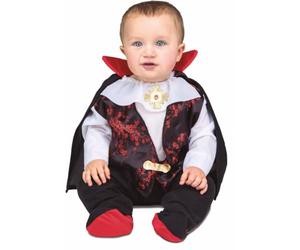 My Other Me - Disfraz de Vampiro para niño con mono y capa en negro y rojo talla 7-12 meses. Perfecto para una noche de Halloween llena de misterio y diversión