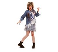 My Other Me - Disfraz de Zombi para niña con camisa con chaqueta, falda y corbata en azul y blanco talla 7-9 años. Perfecto para una fiesta de terror inolvidable
