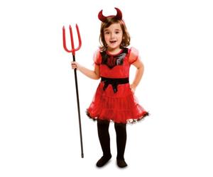My Other Me - Disfraz Diablesa Bebé Niña, talla 12-24 meses. Incluye vestido de rojo y negro con volantes y mangas cortas abullonadas de malla y diadema roja con cuernos acolchados.