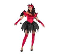 My Other Me - Disfraz Diablesa Mujer, talla S. Incluye tocado con cuernos, alas negras con ribete, vestido rojo con falda y cola, guantes y calientapiernas rojos a juego.