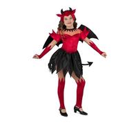 My Other Me - Disfraz Diablesa Niña, talla 3-4 años. Incluye tocado con cuernos, alas con ribete rojo, vestido con falda y cola negras, guantes y calientapiernas rojos a juego.