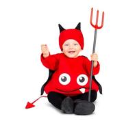 My Other Me - Disfraz Diablo Bebé Unisex, talla 12-24 meses. Incluye gorro con cuernos negros, pelele rojo con ojos y boca, capa negra, cola puntiaguda y patucos. Ternura traviesa asegurada.