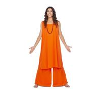 My Other Me - Disfraz Discípula mujer, talla M-L. Incluye vestido sin mangas de corte ancho en naranja, pantalón fluido a juego y collar largo de cuentas oscuras. Espiritual y simbólica.