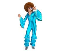 My Other Me - Disfraz Disco Hombre, talla XL. Incluye mono azul brillante con mangas y pantalones acampanados decorados con volantes y ribetes y detalles en plateado. Brilla con estilo.