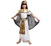 My Other Me - Disfraz Egipcia Niña, talla 3-4 años. Incluye diadema con cobra, túnica blanca con cinturón y taparrabos dorados, cuello dorado con capa negra y brazaletes doradas con gemas azules.