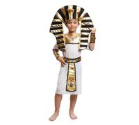 My Other Me - Disfraz Egipcio Niño, talla 7-9 años. Incluye nemés negro y dorado con cobra, túnica blanca, pectoral alado, cinturón y brazaletes dorados con bordes negros y gemas azules.