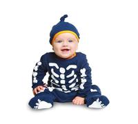 My Other Me - Disfraz Esqueleto bebé unisex, talla 1-2 años. Incluye mono azul de cuerpo entero con estampado blanco de huesos y gorro con nudo superior y dobladillo amarillo a juego con el cuello.