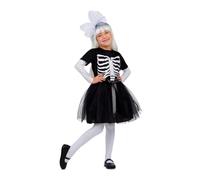 My Other Me - Disfraz Esqueleto Niña, talla 5-6 años. Incluye diadema con lazo blanco, camiseta de manga corta negra con huesos impresos y falda pomposa de tul.