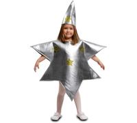 My Other Me - Disfraz Estrella infantil unisex, talla 7-9 años. Incluye vestido en forma de estrella plateada de 5 puntas y gorro cónico como sexta punta.