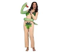 My Other Me - Disfraz Eva Mujer, talla M-L. Incluye mono beige con hojas verdes estratégicamente colocadas y serpiente con cabeza tipo marioneta que se enrosca alrededor del cuerpo. ¡Pecado original!