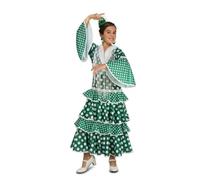 My Other Me - Disfraz Flamenca Niña, talla 10-12 años. Incluye vestido verde con lunares blancos y volantes a capas, ribete en blanco y mangas acampanadas. Ideal para fiestas.