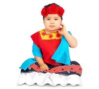 My Other Me - Disfraz Frida Kahlo Bebé, talla 12-24 meses. Incluye tocado con rosas rojas, chal azul, camiseta roja con detalles y falda con flores. Mini pintora irradiando esencia mexicana.