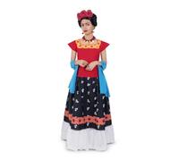My Other Me - Disfraz Frida Kahlo Mujer, talla M-L. Incluye chal azul, camiseta roja con detalles florales y falda negra con flores y volantes.