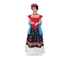 My Other Me - Disfraz Frida Kahlo Mujer, talla XL. Incluye chal azul, camiseta roja con detalles florales y falda negra con flores y volantes. Licencia oficial Frida Kahlo.