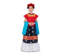 My Other Me - Disfraz Frida Kahlo Niña, talla 10-12 años. Incluye tocado con rosas rojas, chal azul, camiseta roja con detalles y falda con flores. Pequeña artista mexicana.