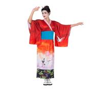 My Other Me - Disfraz Geisha mujer, talla L. Incluye kimono con estampado de grullas y paisaje, escote en V con franja blanca estampada en ondas rojas, mangas amplias y cinturón azul.