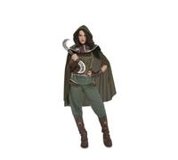 My Other Me - Disfraz Guerrera Medieval Mujer, talla XS. Incluye camiseta verde con cinturones, capa con capucha, pantalones verdes, pechera, cubrebotas, mitones y muñequeras marrones.