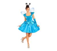 My Other Me - Disfraz Hada Mujer, talla S. Incluye vestido azul brillante con escote corazón, mangas abullonadas, falda de capas y pétalos en la cintura, diadema con antenas, alas y brazaletes.