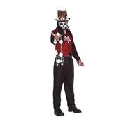 My Other Me - Disfraz Hechicero vudú hombre, talla M-L. Incluye camisa negra, chaleco rojo con estampado de telarañas, cinturón negro con calaveras, collar de huesos, pulsera, serpiente y colgante.