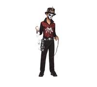 My Other Me - Disfraz Hechicero vudú niño, talla 7-9 años. Incluye camisa negra con chaleco rojo estampado, cinturón con calaveras impresas, collar de huesos, pulsera, colgante y serpiente.