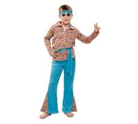 My Other Me - Disfraz Hippie Niño, talla10-12 años. Incluye camisa colorida con estampado psicodélico, pantalón azul, cinta para la cabeza y cinturón. Colores vivos marcando ritmo alegre.