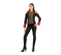 My Other Me - Disfraz Húsar mujer, talla S. Incluye chaqueta negra entallada con galones dorados, puños rojos, cuello alto bicolor y charreteras con flecos. Inspiración militar.