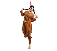 My Other Me - Disfraz India para Mujer Adulta, talla XL. Incluye vestido, cinta para cabeza, cinturón con plumas y calentadores marrones, con detalles azules y de flecos. Ideal para Carnaval
