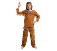 My Other Me - Disfraz Indio Niño, talla 3-4 años. Incluye conjunto marrón con flecos y detalles de motivos tribales, compuesto por camisa de manga larga y pantalón, con cinta para la cabeza a juego.