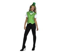 My Other Me - Disfraz Irlandesa Mujer, talla M-L. Incluye tocado tipo sombrero verde con ribete, chaleco con tréboles verdes claros y botones dorados y pajarita.