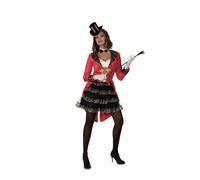 My Other Me - Disfraz Jefa de pista mujer, talla XXL. Incluye vestido 3 en 1 con efecto blusa blanca, chaleco rojo y falda de volantes negros con encaje dorado, guantes, gargantilla y tocado.