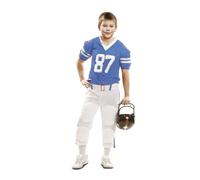 My Other Me - Disfraz Jugador Rugby Niño, talla 3-4 años. Incluye camiseta azul con número 87, cinturón y pantalón blancos con listas azules y protectores. Ideal para pequeños deportistas.