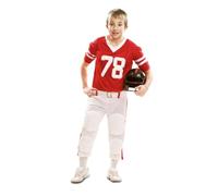 My Other Me - Disfraz Jugador Rugby Niño, talla 3-4 años. Incluye camiseta roja con número 78, cinturón y pantalón blancos con listas rojas y protectores. Ideal para pequeños deportistas.
