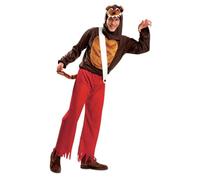 My Other Me Disfraz Lobo hombre blanco y rojo talla M-L adulto | Incluye camisa, barriga, pantalón rojo con flecos, tirante blanco, cabeza de lobo y rabo