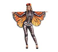 My Other Me - Disfraz Mariposa Esqueleto Mujer, talla S. Incluye tocado floral, mono negro con huesos y decoración de colores y alas tipo mariposa monarca. Impactante mezcla de vida y muerte.