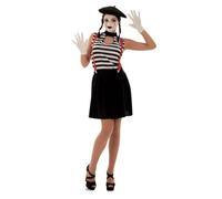 My Other Me - Disfraz Mimo Mujer, talla M. Incluye camiseta de rayas blancas y negras, falda negra con tirantes rojos y boina negra. ¡Haz de cada gesto una obra de arte!