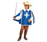 My Other Me - Disfraz Mosquetero niño, 10-12 años. Incluye sombrero beige con pluma y franja plateada, camisa blanca, casaca azul con cruz, pantalón y polainas marrones.Valentía en cada paso.
