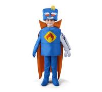 My Other Me - Disfraz Mr. King SuperThings Infatil, 4-5 años. Incluye camiseta, cubrebotas y pantalonez azul, gorro con la cara del personaje, capa naranja, guante azul y brazo de robot textil gris
