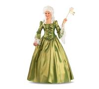 My Other Me - Disfraz Mujer Versalles, talla XL. Incluye vestido largo verde de tela sedosa con brillo, detalles de lazos y fruncidos, cremallera, mangas acampanadas con encaje blanco, y enagua.